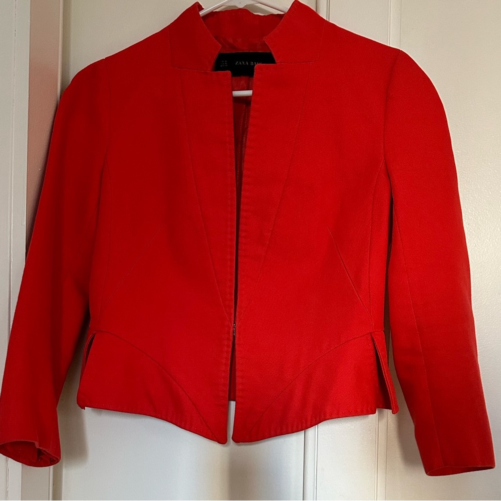 Zara Basic Coral Orange Short Structured Blazer - image 1